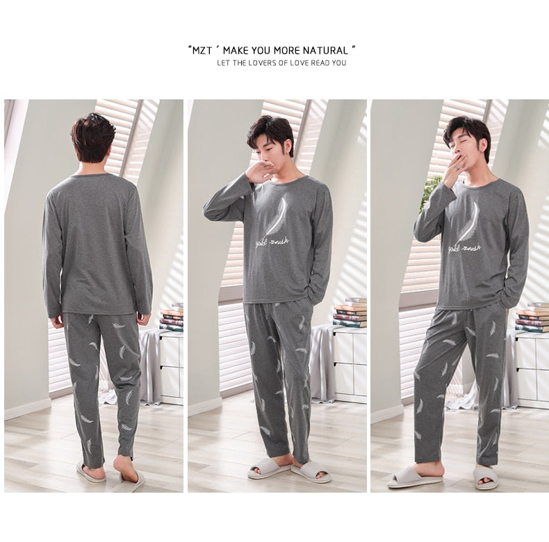 New 2020 Spring Long Sleeve Male Pajama Set