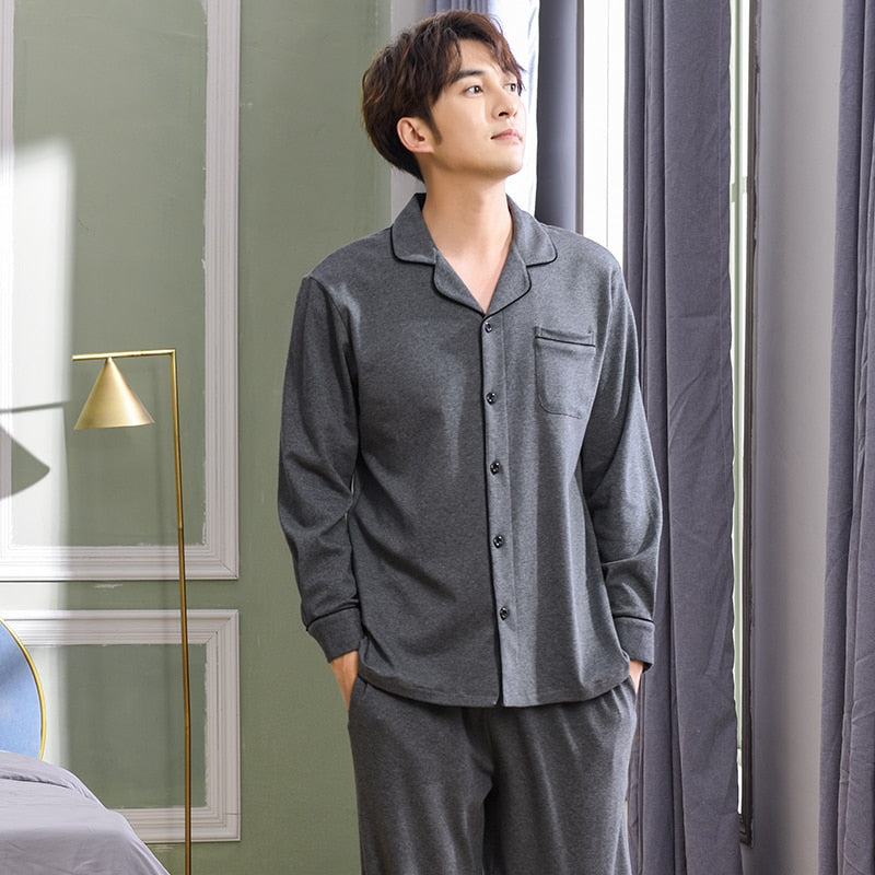 Men's Pajamas Autumn Long Sleeve 100% Cotton