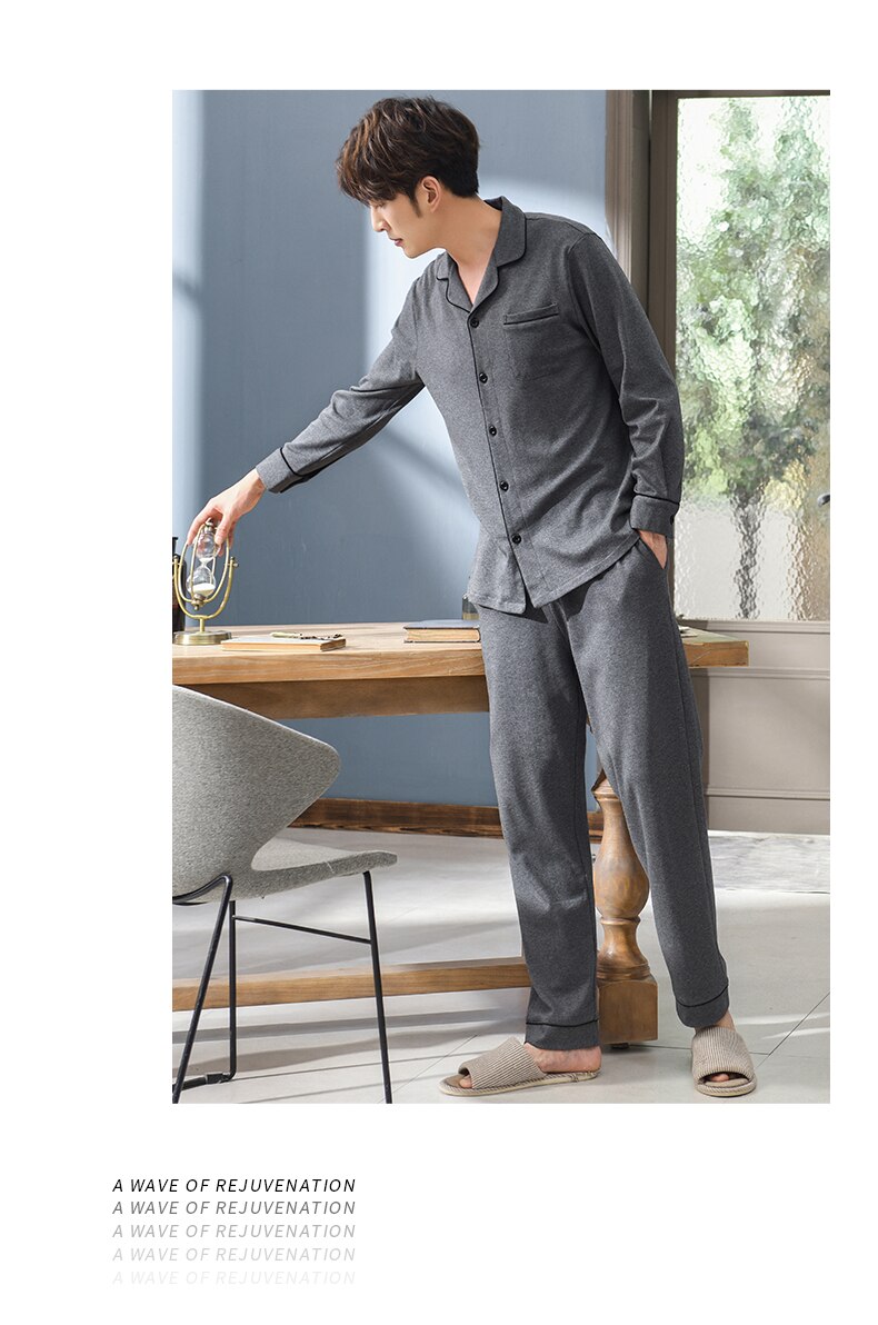 Men's Pajamas Autumn Long Sleeve 100% Cotton