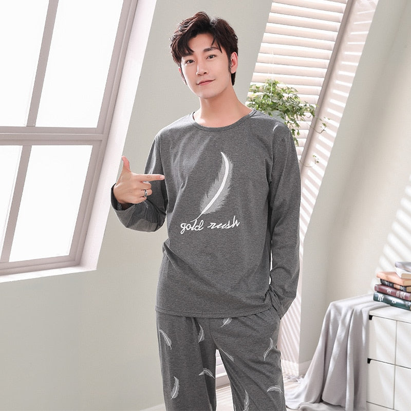 New 2020 Spring Long Sleeve Male Pajama Set