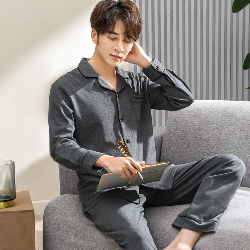 Men's Pajamas Autumn Long Sleeve 100% Cotton