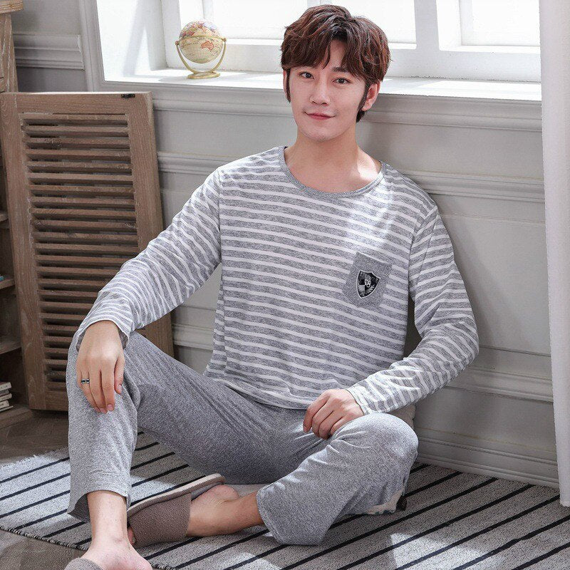 Mens Pajama Set Spring and Autumn New Long Sleeve
