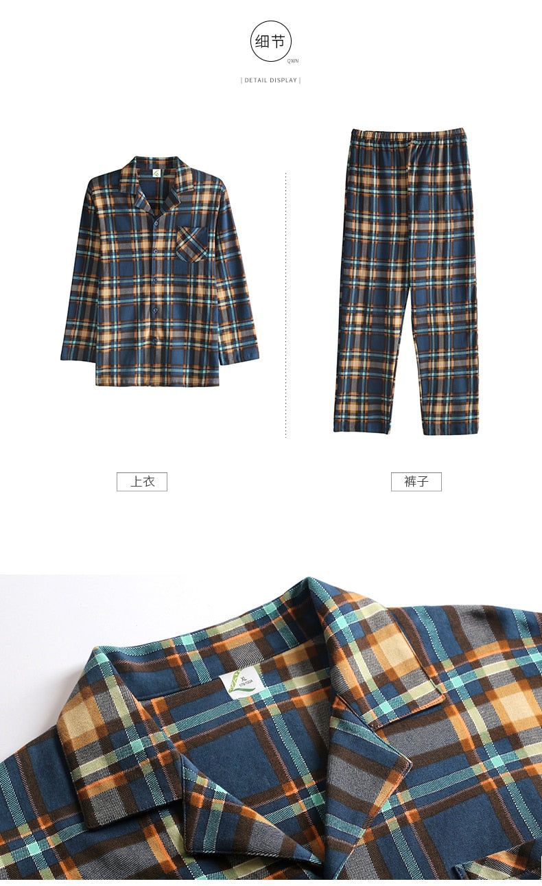 Full Pure Cotton Men Pajama Sets Long Sleeve Classic Generous Sleepwear
